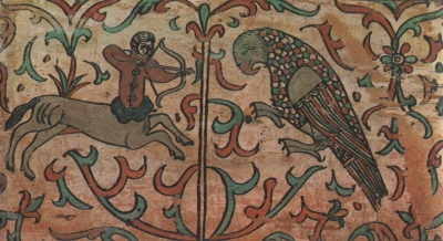 Полкан и попугай. Роспись коробьи. Район Великого Устюга, XVII век