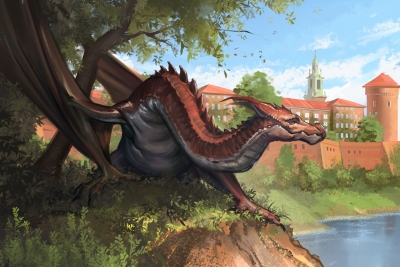 Вавельский цмок. Иллюстрация Евгения Швенка к настольной игре "Cryptic Nature"